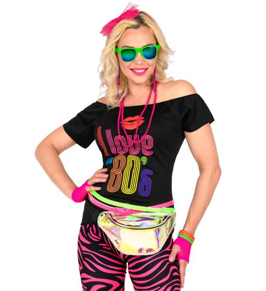 80er Jahre Mode Accessoires Neon Pink Set