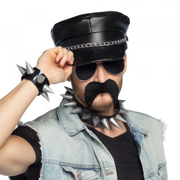 Rocker Mütze, Partybrille, Halskette, Armband und Schnurrbart