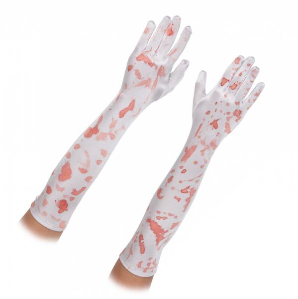 Weisse lange Handschuhe mit Blut Spritzer Halloween