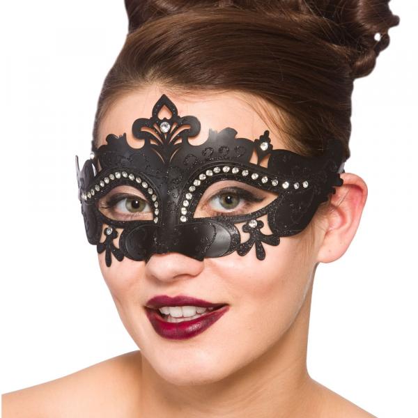 Demonte Maske mit Strasssteinen und Glitter in Schwarz