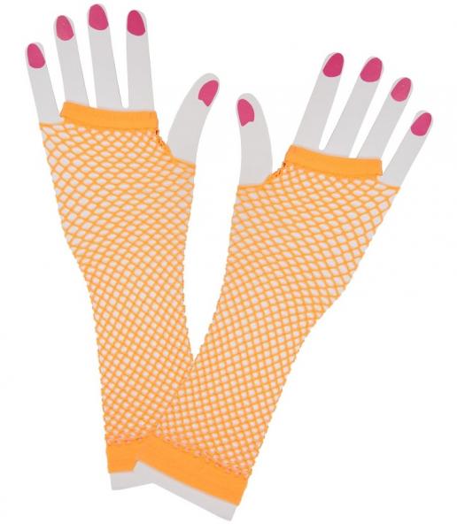 80er Jahre fingerlose lange Netzhandschuhe Neon Orange