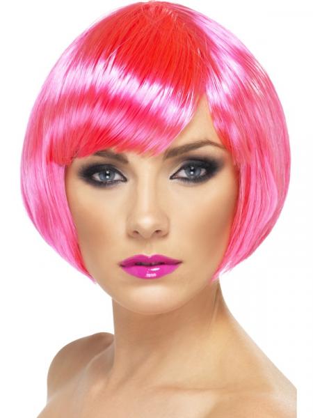 kurze Bob Perücke mit Pony Neon Rosa