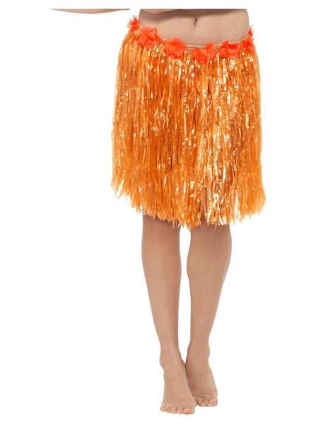 Hawaiianischer Hula-Rock mit Blumen, NeonOrange mit Klettverschluss