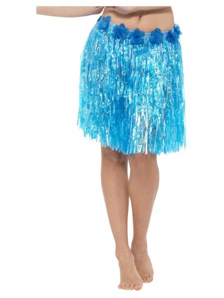 Hawaiianischer Hula-Rock mit Blumen, Neonblau