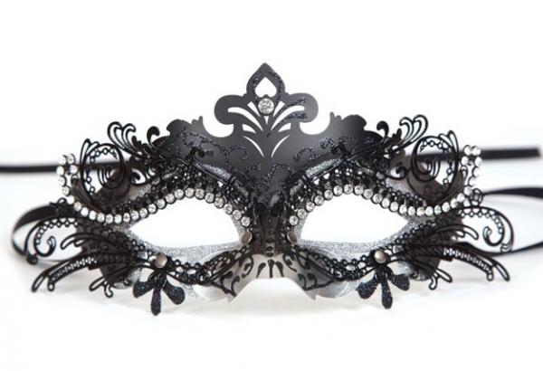 Puccini Deluxe Maske mit Strass in Schwarz Silber