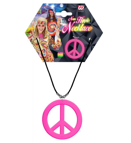 Neon pinke Hippiekette Peacezeichen pink