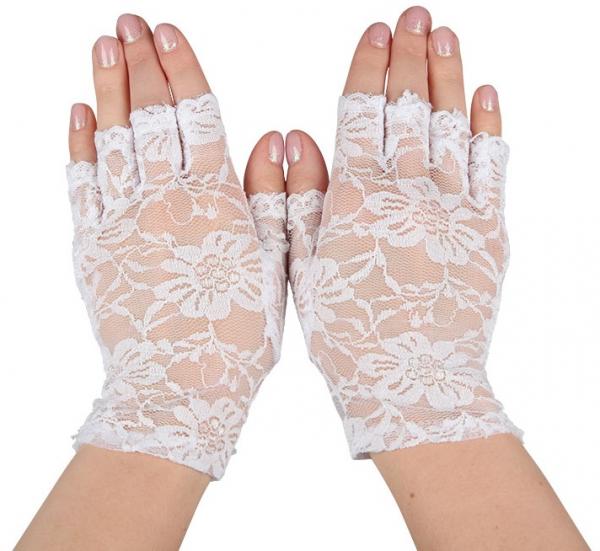 Fingerlose Spitzenhandschuhe für Damen WEISS