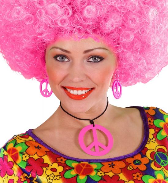 Neon pinkes Hippie Set Kette und Ohrringe