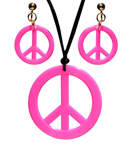 Neon pinkes Hippie Set Kette und Ohrringe