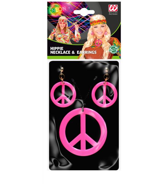 Neon pinkes Hippie Set Kette und Ohrringe