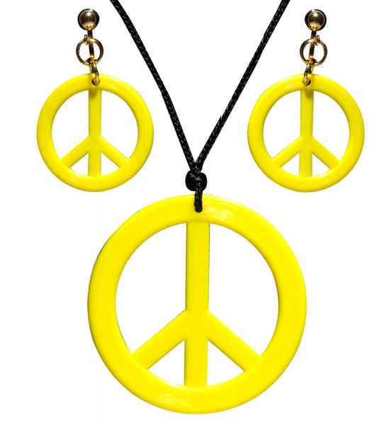 Neon gelbes Hippie Set Kette und Ohrringe