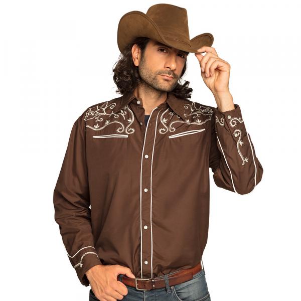 Authentisches Cowboy Hemd Braun mit Stickereien