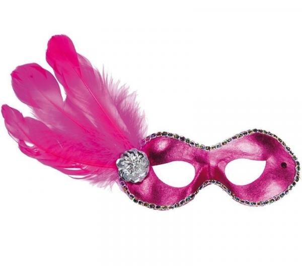 Domino Maske mit Federn, pink