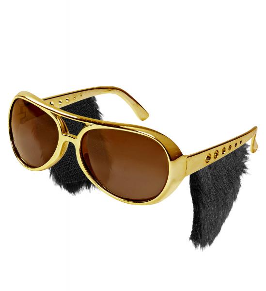 Elvis Brille mit Koteletten Gold