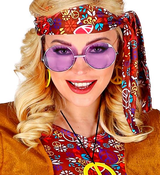 Hippie Brille mit violetten Gläsern