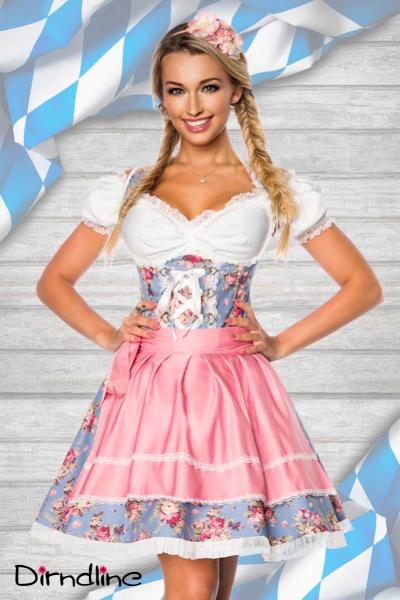 Dirndline Premium Dirndl mit Bluse Blau/Rosa/Weiss