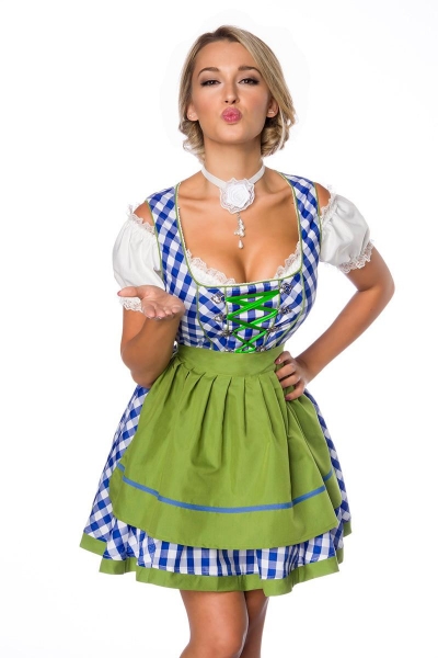 Dirndline Traditionelles Minidirndl blau grün weiss