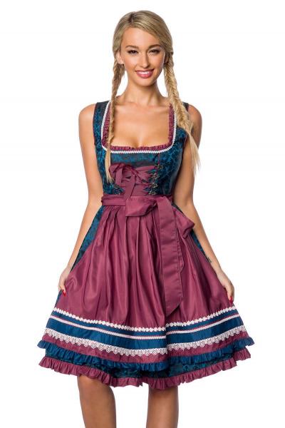 Dirndline Premium Dirndl Blau/Dunkelrot