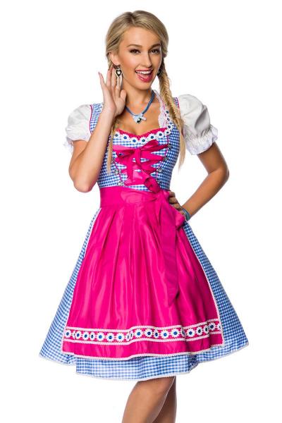 Dirndline Traditionelles Karodirndl Pink/Blau/Weiss