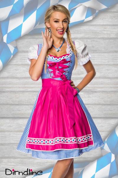 Dirndline Traditionelles Karodirndl Pink/Blau/Weiss