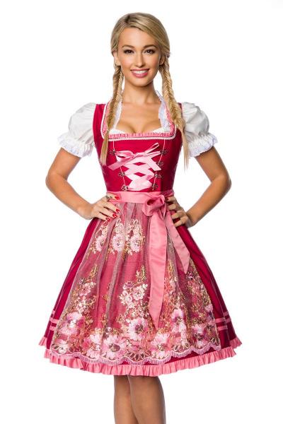 Dirndline Premium Dirndl mit Stickereien Rosa/Rot