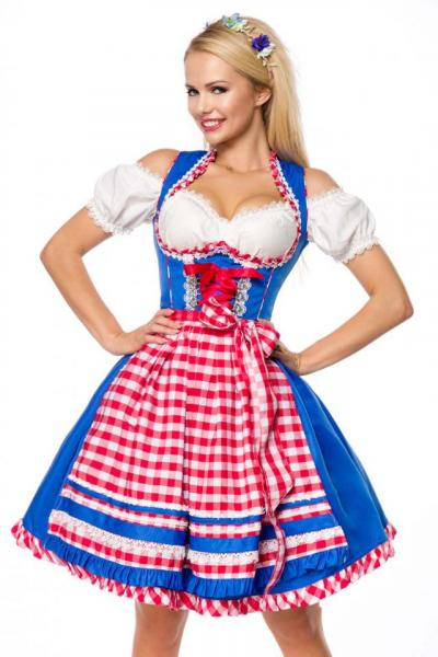 Dirndline Unterbrustdirndl mit Karoschürze Blau/Rot/Weiss