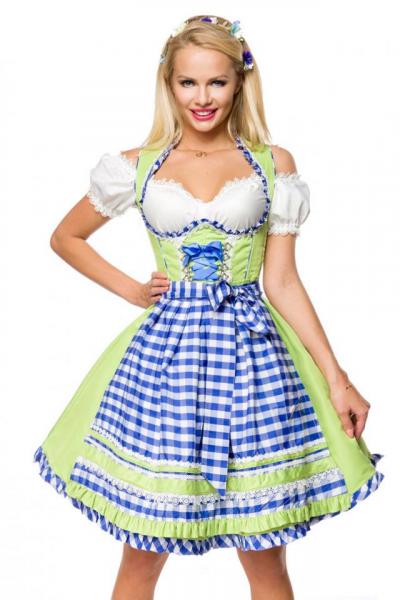 Dirndline Unterbrustdirndl mit Karoschürze Grün/Blau/Weiss