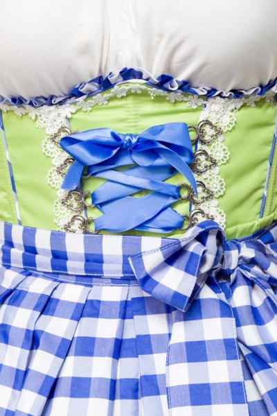 Dirndline Unterbrustdirndl mit Karoschürze Grün/Blau/Weiss