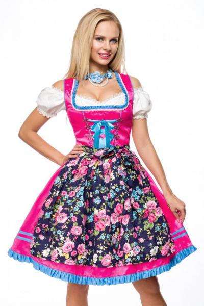 Dirndline Dirndl mit Blumenschürze Pink gemustert