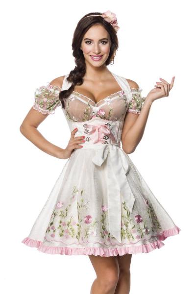 Dirndline Mini Brokat Dirndl inkl Spitzenbluse Weiss