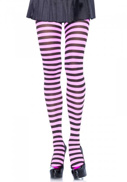 Leg Avenue blickdichte Ringel Strumpfhose Schwarz/Pink