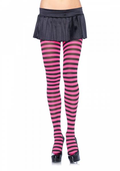 Leg Avenue blickdichte Ringel Strumpfhose Schwarz/Neonpink