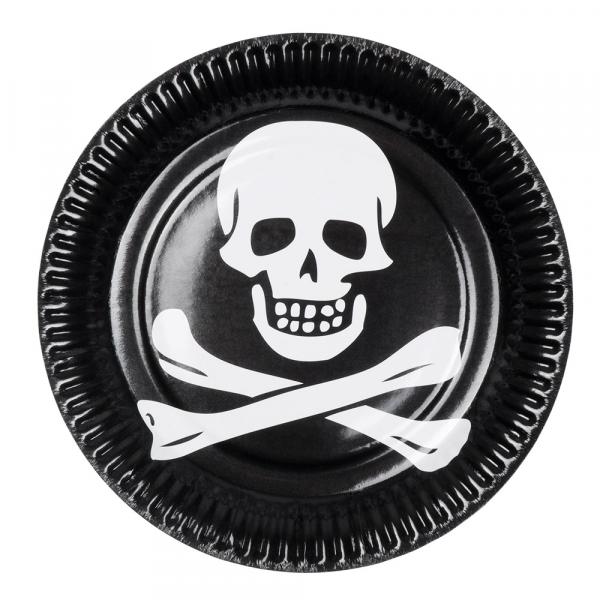 6 Piraten Party Totenkopf Teller 23cm