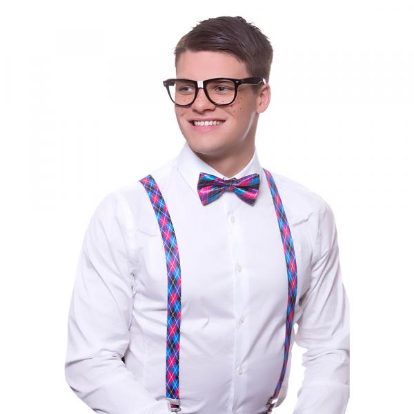 High School Nerd Set Brille, Hosenträger & Fliege