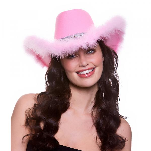 Cowgirl Hut Rosa mit Pailletten und Marabou Feder