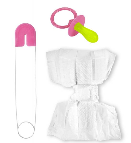 Rosa Baby Set mit Windel, Stecknadel, Schnuller