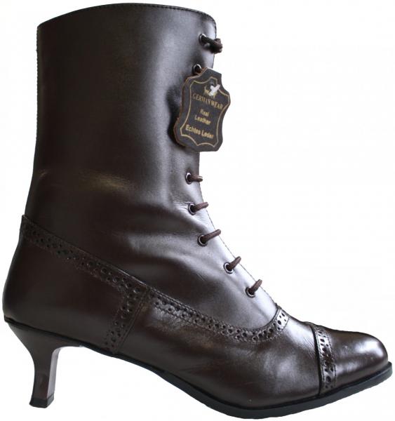 Damen Budapester Trachten Stiefel Glattleder Dunkelbraun