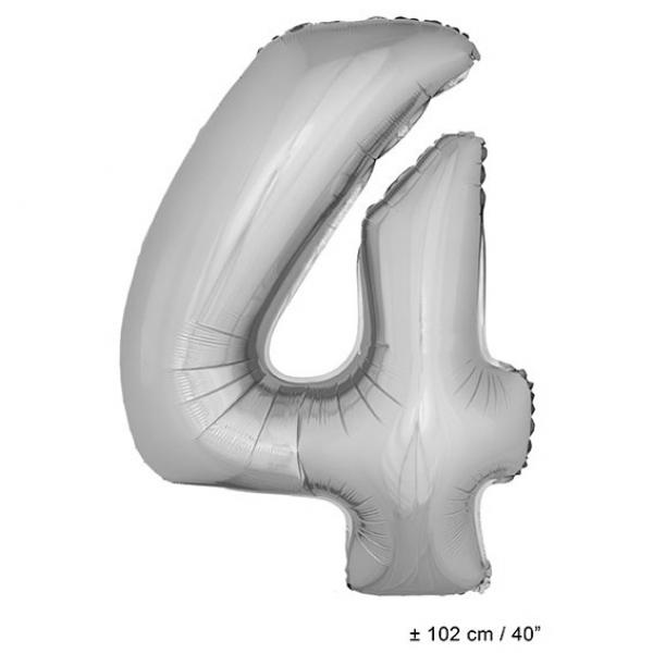 Folienballon Zahlenballon Zahl 4 in Silber 102cm