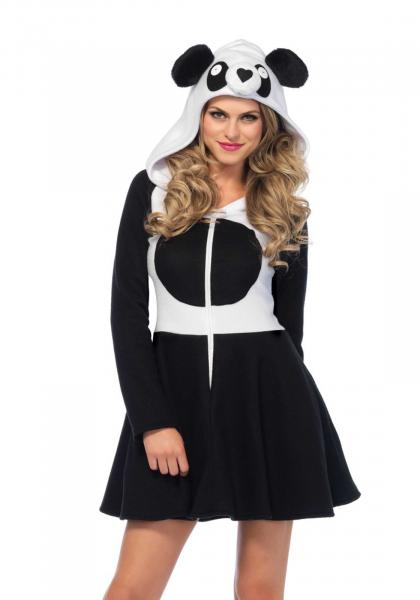 Cozy Panda. Beinhaltet ein Fleece-Kleid mit Reißverschluss auf der Vorderseite, Hood mit Panda Gesicht, Nase, Ohren und Schwanz.