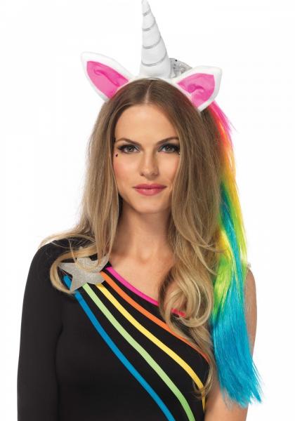 Magic Unicorn Stirnband mit Regenbogen Perücke Mähne