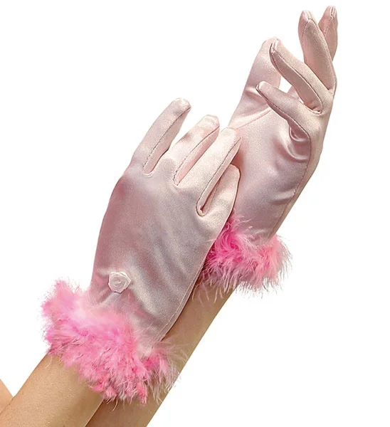 Satin Handschuhe mit Marabou Verzierung Pink für Kinder