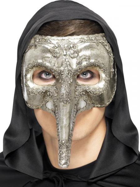 Venezianische Capitano Halloween Augenmaske Deluxe silber