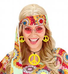 Neon gelbes Hippie Set Kette und Ohrringe